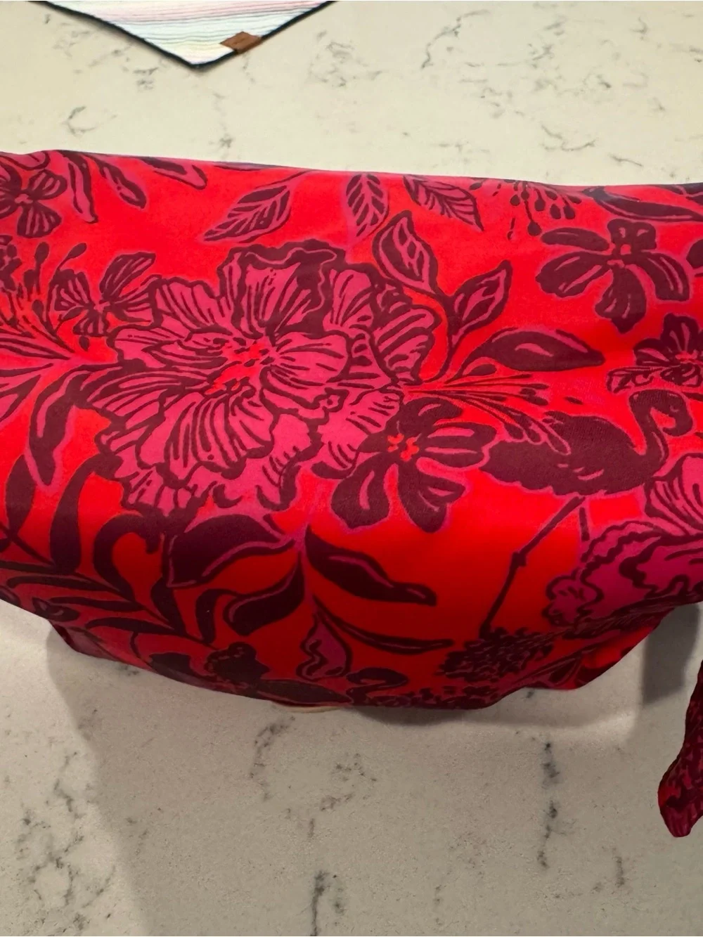 Lilly Pulitzer Red Floral Cosmetic/Toiletry Bag - gold hardware w/ bow detail